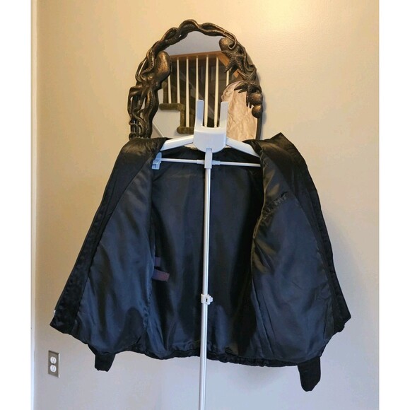 Ralph Lauren Vintage Black Shiny Satin Coat Jacket Puffer Womens M 90s Y2K Polo - Picture 3 of 8